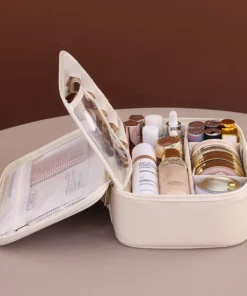 Wholesale PU Large Capacity Tote Makeup Bag Travel Organizer Tolietry Cosmetic Storage Bag Luxury Women Double Layer Pouch